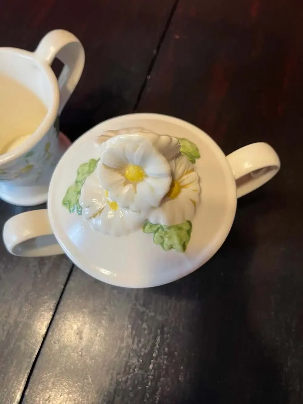 Vintage Ceramic Daisy Creamer and Sugar Bowl Set